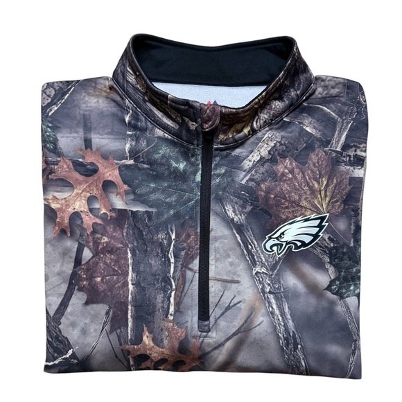 Philadelphia Eagles Majestic Thermabase 1/4 Zip Camo Jacket Sweatshirt #1451 - Picture 2 of 8